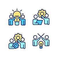 Successful teamwork pixel perfect RGB color icons set. New ideas. Coordination and collaboration. Isolated vector illustrations. Simple filled line drawings collection. Editable stroke