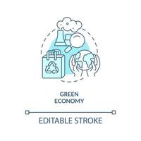 Green economy turquoise concept icon. Reduce environmental damage. Economy models abstract idea thin line illustration. Isolated outline drawing. Editable stroke. Arial, Myriad Pro-Bold fonts used vector