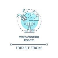 Weed control robots turquoise concept icon. Eliminating grass abstract idea thin line illustration. Farm industry. Isolated outline drawing. Editable stroke. Roboto-Medium, Myriad Pro-Bold fonts used vector