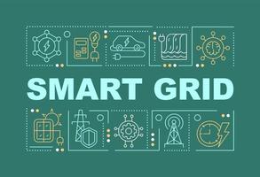 Smart grid word concepts green banner. Energy distribution. Infographics with linear icons on background. Isolated typography. Vector color illustration with text. Arial-Black font used