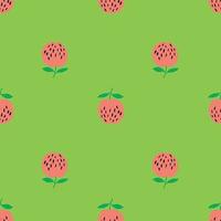 Cute red apples seamless pattern on green background. Botanical print. vector