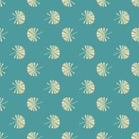 Hand drawn abstract palm alicuala ornament seamless pattern. Turquoise background. Doodle style. vector