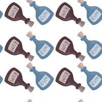 Cute rum bottle seamless pattern isolated on white background. vector