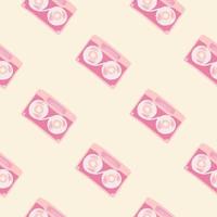 Isolated seamless pattern with doodle cassette print. Pink disco simple ornament on light background. vector