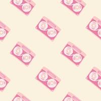 Isolated seamless pattern with doodle cassette print. Pink disco simple ornament on light background. vector