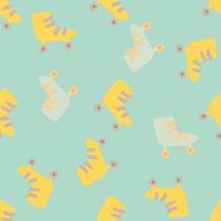 80s seamless doodle pattern with roller elements. Random doodle shoes print in yellow color on blue background. vector