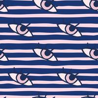 Pop art seamless pattern with eyes. Pink and blue stripped background. Bright stylized artwork. vector