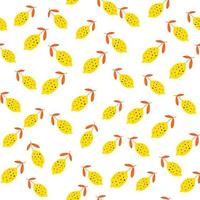 Cute yellow lemon with leaves seamless pattern white background. vector