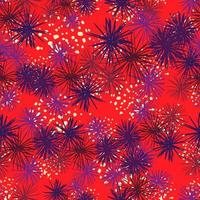 Random seamless sea urchin pattern. Purple ocean pompons in purple tones on red background with splashes. vector