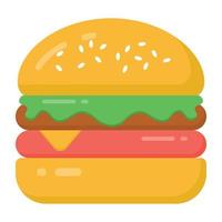 Hamburger filled with stuffed patty, flat icon vector