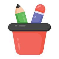 Pencil holder vector, icon of pencil stand in editable style vector