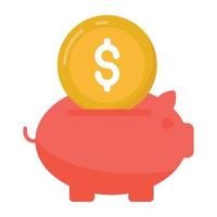 Dollar with penny bank, flat design of savings vector