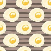 Omelette doodle seamless pattern. Simple food ornament with breakfast meal on purple stripped background. vector