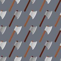 Simple weapon ornament seamless pattern with medieval ax silhouettes. Norway battle elements on grey background. vector