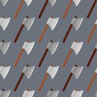 Simple weapon ornament seamless pattern with medieval ax silhouettes. Norway battle elements on grey background. vector