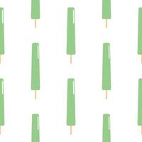 Green ice cream on a wooden stick seamless pattern. Ice lolly in flat style. Frozen popsicles wallpaper vector