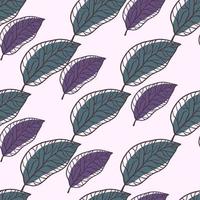 Simple isolated leaves silhouette print seamless pattern. Abstract purple and turquoise elements on white background. vector