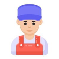 Person with cap denoting flat icon of mechanic vector