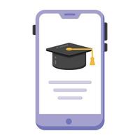 Mortarboard inside smartphone, mobile education app icon vector
