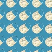 Bright seamless wizard pattern with magic cauldron ornament in light yellow color. Blue background. vector