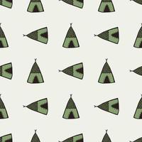 Green wigwam elements seamless pattern. Stylized traditional print with light background. Simple design. vector