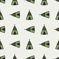 Green wigwam elements seamless pattern. Stylized traditional print with light background. Simple design. vector