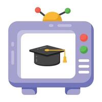 Mortarboard inside tv, concept of educational transmission icon vector