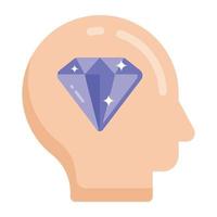 Diamond inside brain, concept of brilliant mind icon vector
