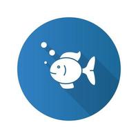 icono de glifo de sombra larga de diseño plano de peces de acuario. pesca mascota pecera. ilustración de silueta vectorial vector