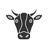 Cow head glyph icon. Livestock farming. Agriculture. Silhouette symbol. Negative space. Vector isolated illustration