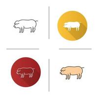 Pig icon. Flat design, linear and color styles. Livestock farming. Isolated vector illustrations