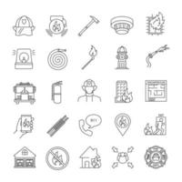 Firefighting linear icons set. Fire station equipment. Thin line contour symbols. Isolated vector outline illustrations