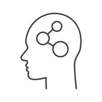 Human head with network sign inside linear icon. User account. Thin line illustration. Connection. Contour symbol. Vector isolated outline drawing