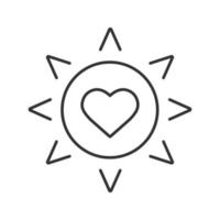 Sun with heart linear icon. Solar energy safety. Thin line illustration. Nature care. Contour symbol. Vector isolated outline drawing