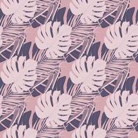 Geometric seamless pattern with tropical leaves on pink background. Exotic botanical leaf wallpaper vector