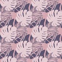 Geometric seamless pattern with tropical leaves on pink background. Exotic botanical leaf wallpaper vector