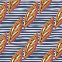 Brown autumn season geometric leaf shapes print. Navy blue striped background. Nature ornament. vector