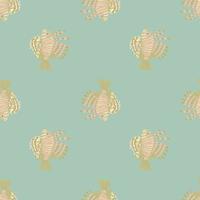 Light green lionfish shapes seamless pattern in underwater exotic style. Pastel blue background. vector