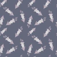 Random rocket silhouettes seamless pattern. Stylized cosmic elements on light tones on pale navy blue background. vector