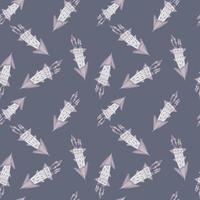 Random rocket silhouettes seamless pattern. Stylized cosmic elements on light tones on pale navy blue background. vector