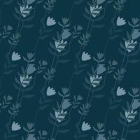 Seamless pattern in pale tones with flower silhouettes. Dark turquoise botanic stylized print. Simple backdrop. vector