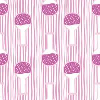 Purple and lilac tones seamless doodle pattern with flasks. Striped background. Lab backdrop. vector