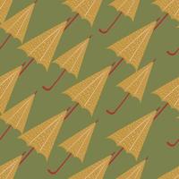 Autumn seamless pattern with orange umbrellas on green background. Pastel fall palette. vector