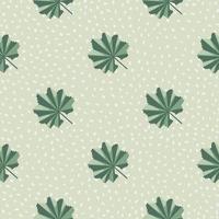 Abstract jungle leaf green colored seamless pattern in doodle style. Grey dotted background. vector