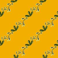 Botanic seamless doodle pattern with flower simple silhouettes. Bloom print with orange background. vector