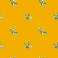 Scrapbook botanic seamless pattern with green colored simple leaf print. Bright orange background. vector