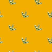 Scrapbook botanic seamless pattern with green colored simple leaf print. Bright orange background. vector