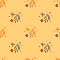 Autumn small flowers and leaf seamless pattern. Vintage background. vector