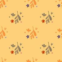 Autumn small flowers and leaf seamless pattern. Vintage background. vector