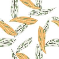 Hand drawn abstract seamless isolated pattern with orange random simple doodle leaf shapes. White background. vector